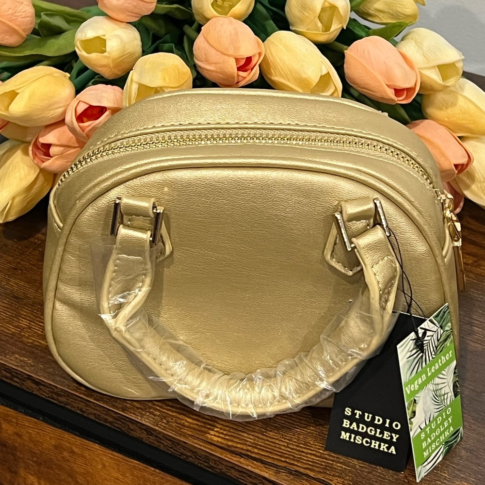 Badgley Mischka Metallic Gold Crossbody mini Dome Bag - Picture 5 of 7